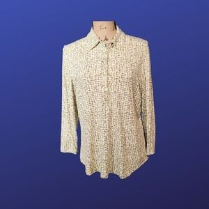 ANN TAYLOR Pre-owned Jersey Knit Top, 3/4 Sleeves, Cream/Brown/Green, Size XL